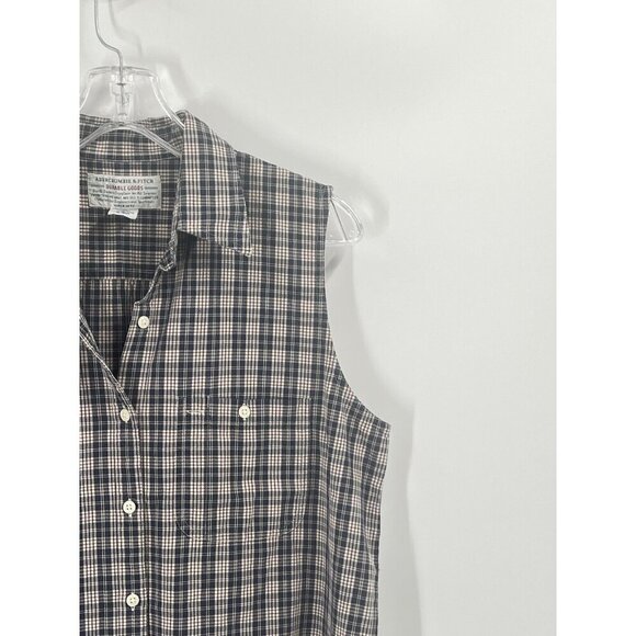 Vintage Abercrombie & Fitch Blue Plaid Button Down Sleeveless Top Collared Sz L - Picture 2 of 4